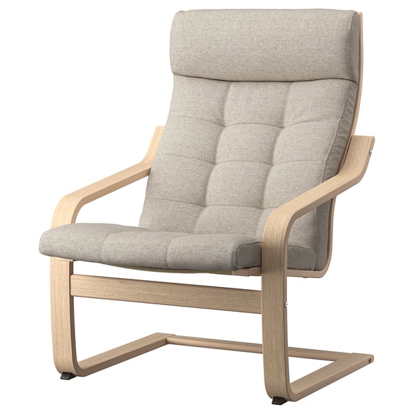 POÄNG armchair: light gray, curved bentwood, cushioned seat & back, modern & comfy.