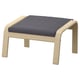 POÄNG footstool: light wood frame, dark blue cushion, square shape, simple design.