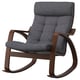 Dark grey POÄNG rocking chair with curved wooden frame and cushioned seat & back, offering comfort and style.