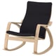Modern rocking chair, black cushion, light wood frame, curved design, comfortable.