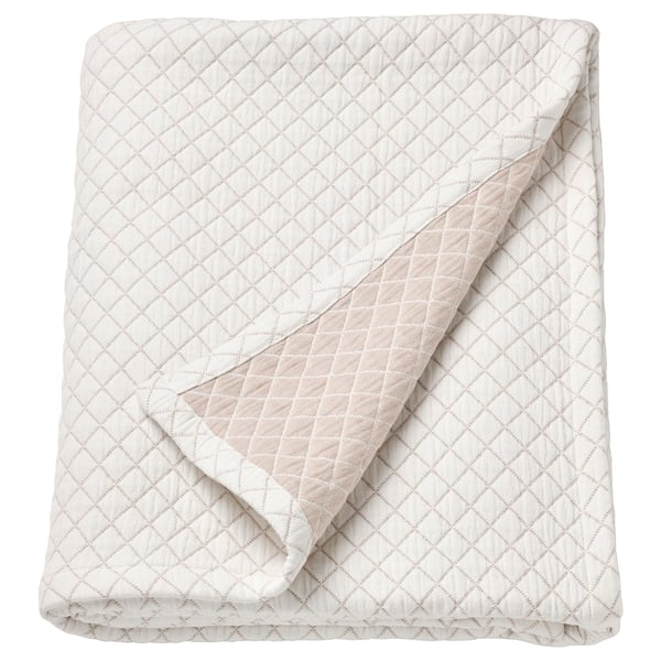 PRAKTVIAL off-white quilted bedspread, recycled polyester & cotton, soft, diamond pattern.