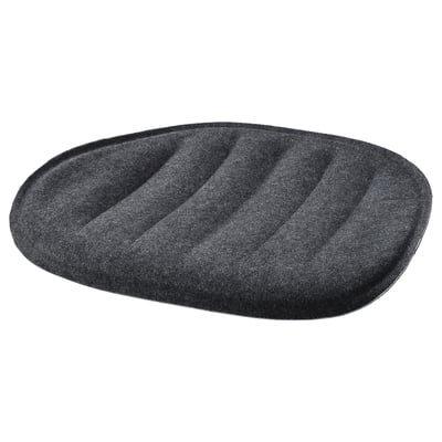 Black oval seat pad, soft recycled polyester, anti-slip, comfortable chair fit.