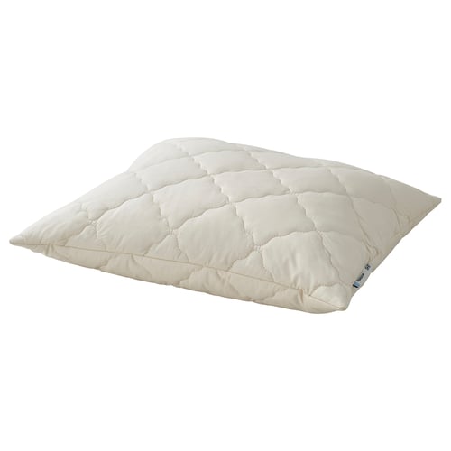 RÅDHUSVIN white pillow, natural cotton & wool, diamond-quilted, square, low-profile.