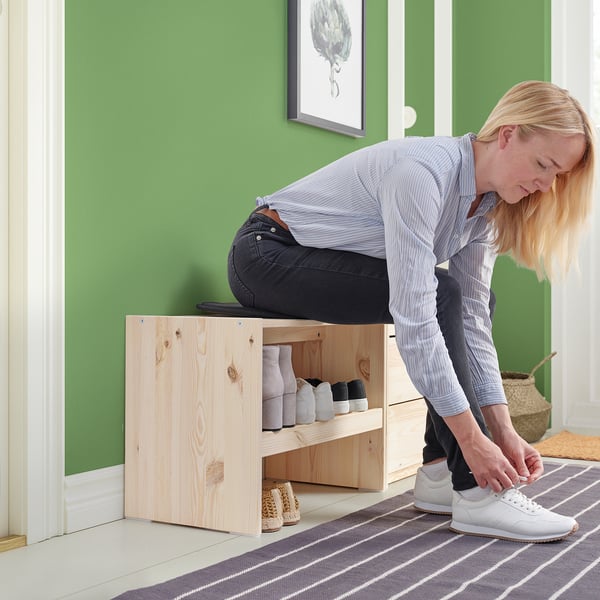 RAGGBERG Bench with shoe storage, pine, 60x35x45 cm