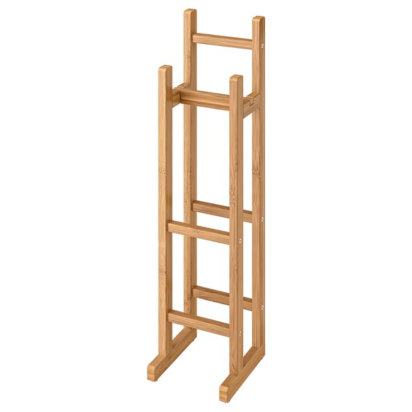 RÅGRUND: tall wooden bathroom shelf with 3 shelves for toilet paper.