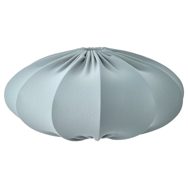 Light blue round lampshade, pleated design, fabric cover, eco-friendly materials.