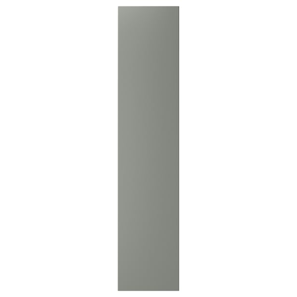A REINSVOLL recycled wooden door in a soft grey-green colour with a minimalist, rectangular design and plastic edging.