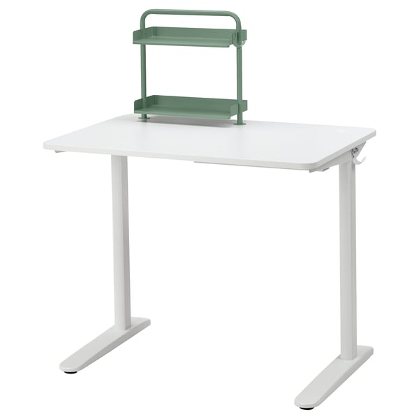 RELATERA white desk with green shelf organizer, modern, adjustable, efficient, stylish.