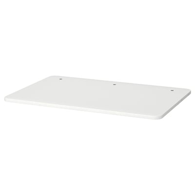 Rectangular white RELATERA table top, melamine surface, four pre-drilled holes, simple design.