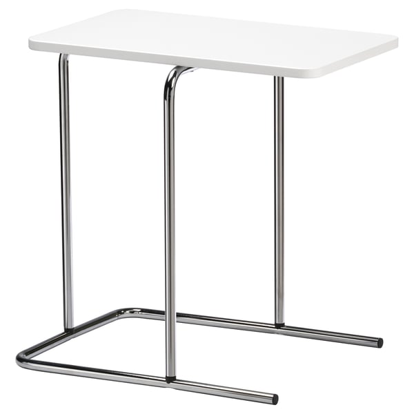 RIAN white side table: sleek, modern design with chrome legs, square top, fiberboard and steel construction.