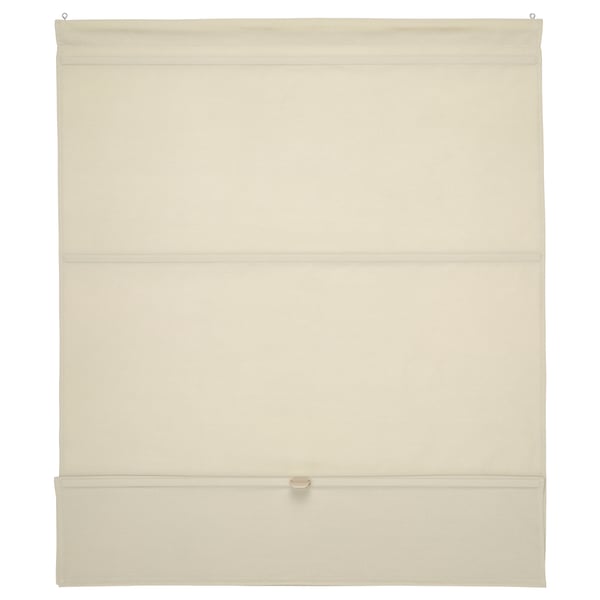 Beige RINGBLOMMA roman blind, linen texture, cordless, magnetic for privacy and light control.