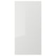 Its a rectangular, grey kitchen cabinet door with a glossy finish.