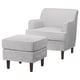 Modern chair & ottoman set, grey stripes, wood legs, cosy & stylish.