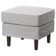 Square cushioned stool, grey with white stripes, wooden legs.