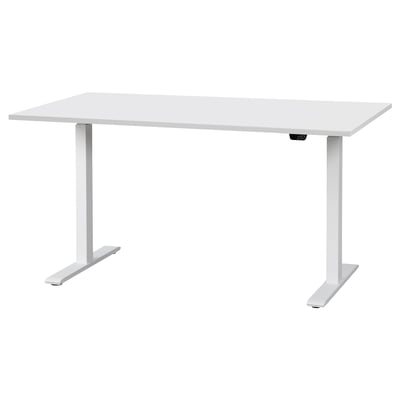 Modern white adjustable sit-stand desk with minimalist design.
