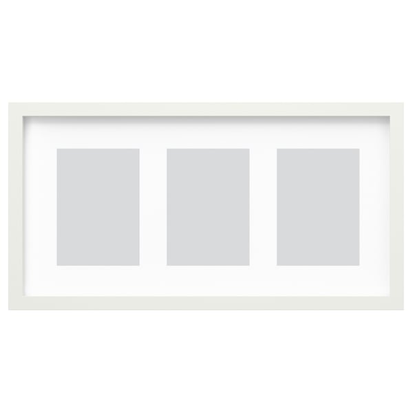 White RÖDALM frame, minimalist, 3 photo sections, plastic cover.