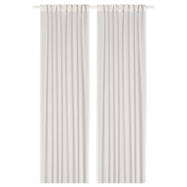 White curtains with rod pockets, sheer, eco-friendly polyester.