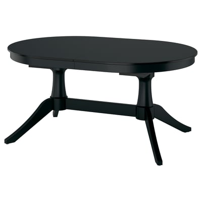 Black ROSENTORP extendable dining table, oval, fits 6-8 seats.
