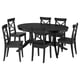 ROSENTORP black dining set: round extendable table, four matching chairs. Solid wood, modern design.
