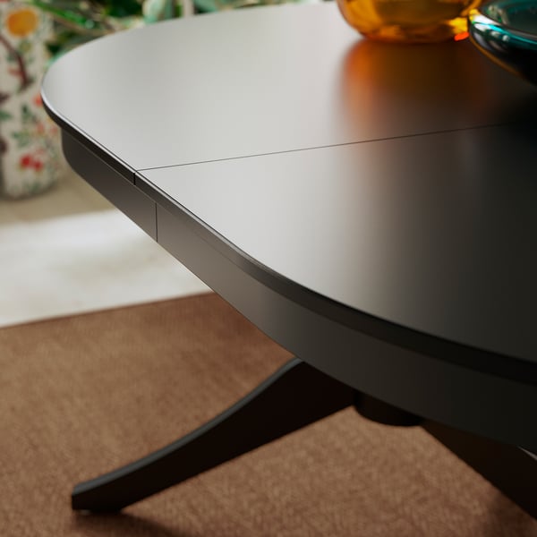 ROSENTORP / ROSENTORP Table and 6 chairs, black/Tibbleby beige-grey black, 160/215x110 cm