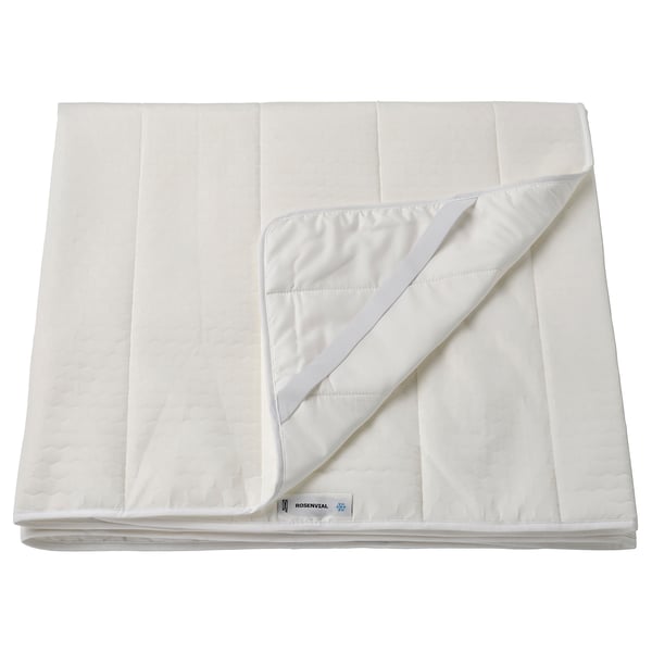 A ROSENVIAL white mattress protector. Its rectangular with elastic corners, featuring a soft, quilted design. Made from recycled polyester and nylon.