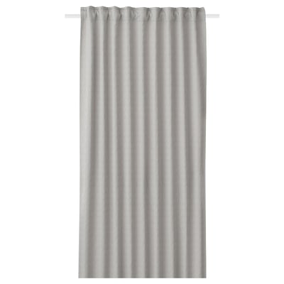 A single white RYSSBRÄKEN curtain with a textured pattern, hanging straight.