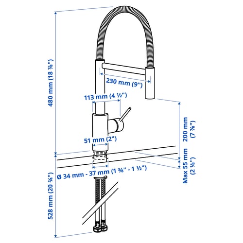 Illustration with measurements for the product: SALLSJÖN.