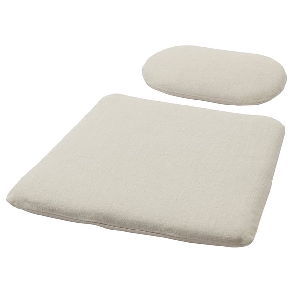 SALNÖ flat-packed beige cushions, cream upholstery, square and oval shapes, lightweight and comfortable.