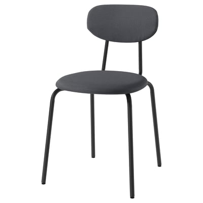 Sandberg chair: upholstered seat & back, black metal legs, curved back design.