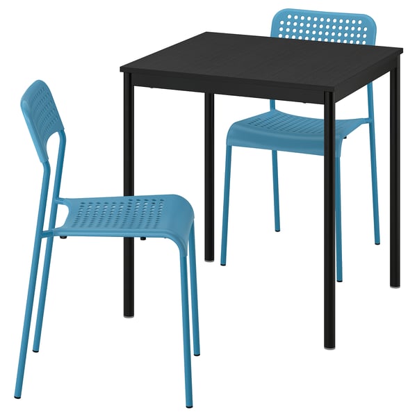 SANDSBERG Table and 2 chairs, black black/blue, 67x67 cm
