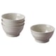 Four light grey ceramic bowls, three stacked and one separate, simple and rustic design, suitable for everyday use.
