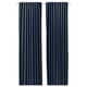 Dark blue SANELA curtains, made of pure cotton velvet, draped elegantly with pleats, room-darkening effect.