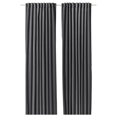 SANELA dark grey curtains, elegant velvet, pure cotton, floor-length, rod pocket header.