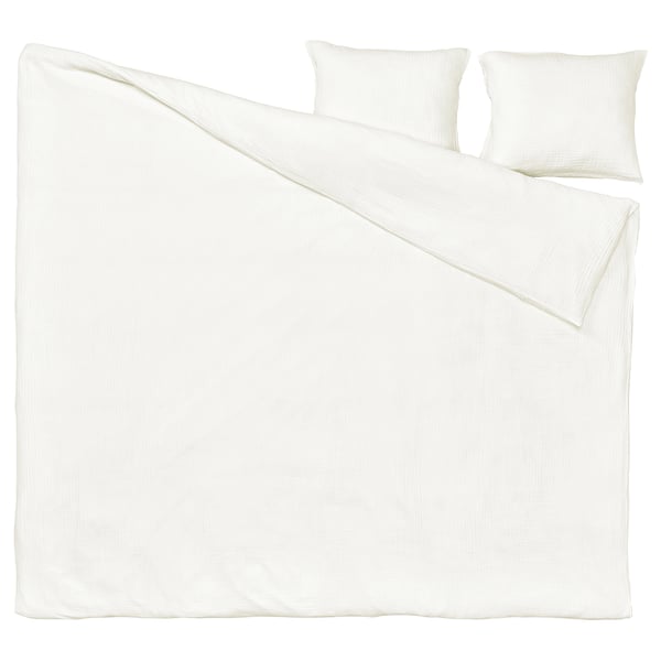 SCHERSMIN white bedding set, soft organic cotton, 3 pieces, simple design.