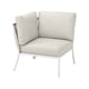 White outdoor chair, SEGERÖN, with light beige cushions, steel frame, corner seat.