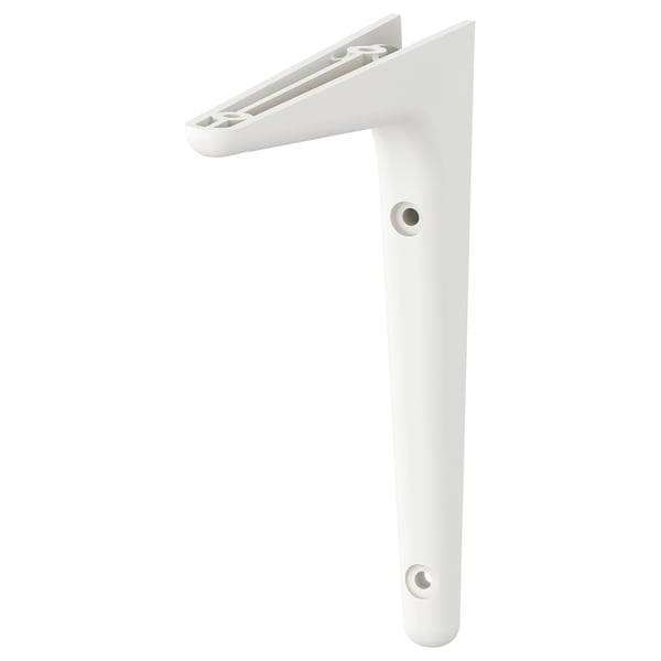 White wall shelf bracket, simple design, made of recycled plastic, l-shaped, strong support.
