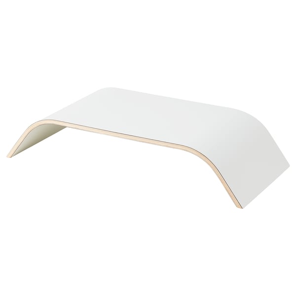 SIGFINN monitor stand: white, curves up at edges, made of high-pressure laminate and fiberboard.