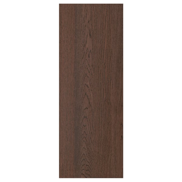 Displays a dark wood-toned SINARP cabinet door with oak veneer in a rectangular shape, featuring a modern and sleek design.