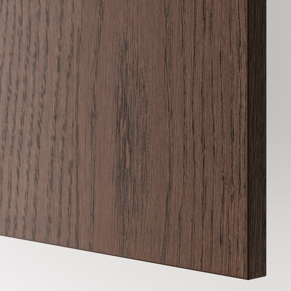 Dark wooden panel close-up, smooth finish, clear grain texture.