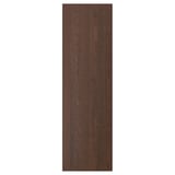 Is of a dark brown wooden panel with visible wood grain texture, likely a cabinet door or drawer front.