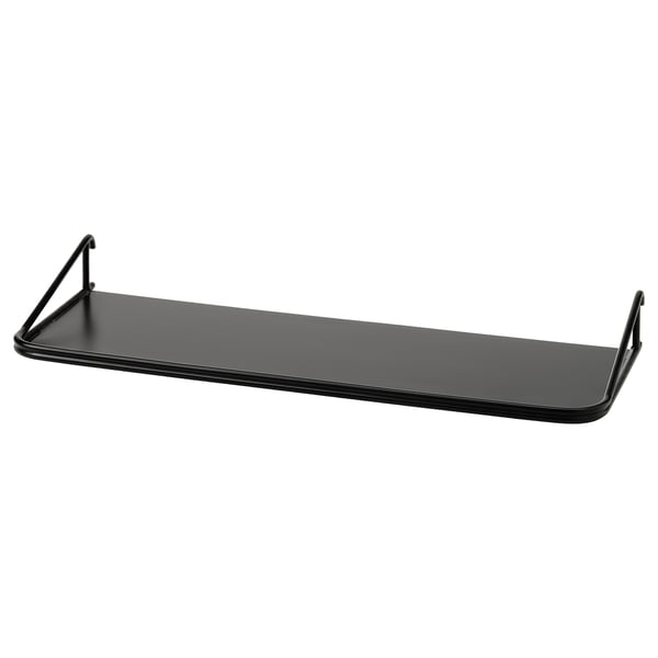 SKÅDIS black metal shelf, rectangular, minimalist design, sturdy steel frame, glossy finish.