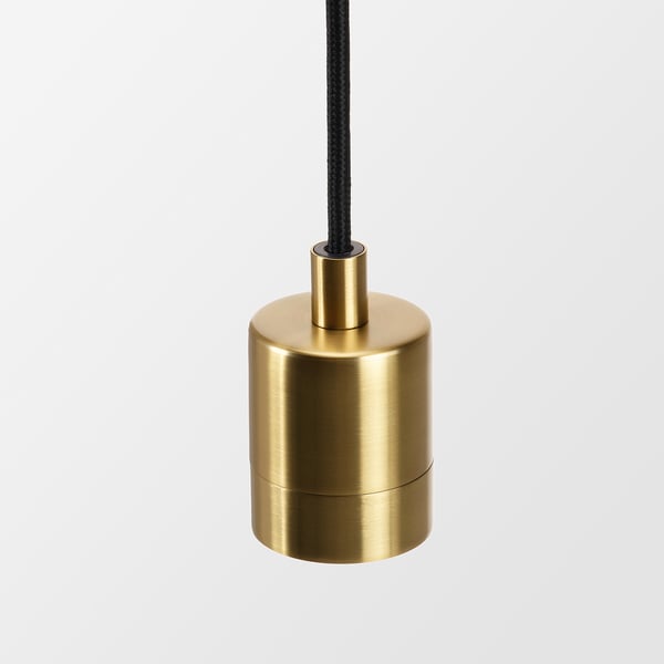 Modern golden pendant light fixture with sleek design and adjustable cord, showcasing high-quality materials and stylish finish.