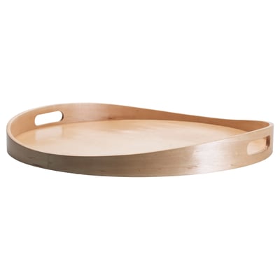 SKALA wood tray, natural, round, birch veneer, two handles, sleek design.