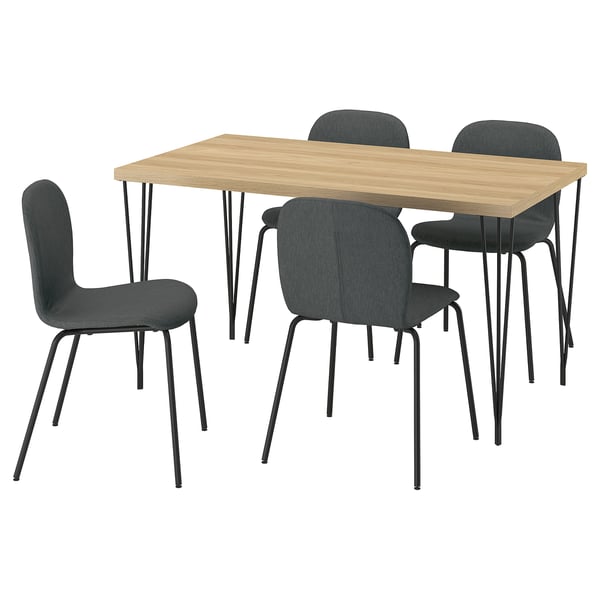 SKÅLSTA Table and 4 chairs, oak effect hairpin black-grey/Knäbäck dark grey tubular metal/black-grey, 140x80 cm