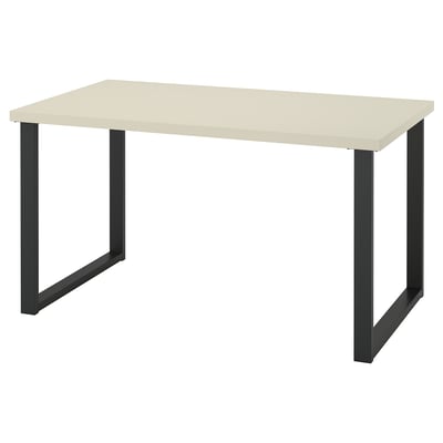 SKÅLSTA table: light beige top, black metal legs, simple, rectangular design.