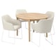 Modern round dining set with light wooden table and beige chairs.