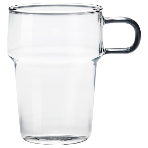 Clear glass mug SKINNFISK, heat-resistant, sleek design with handle.