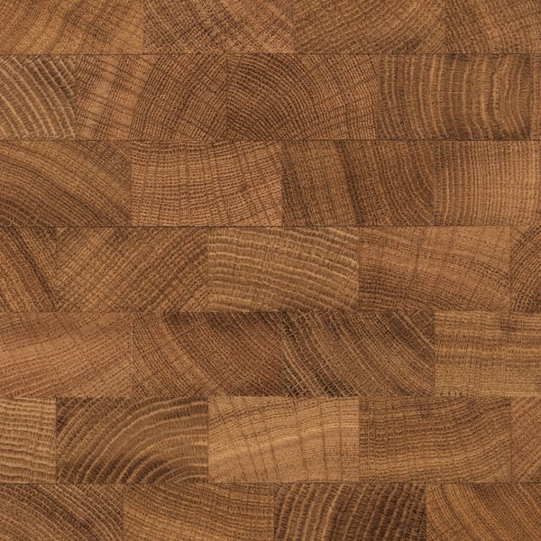 Intricate end-grain wood pattern, rich brown hues, high-quality finish.