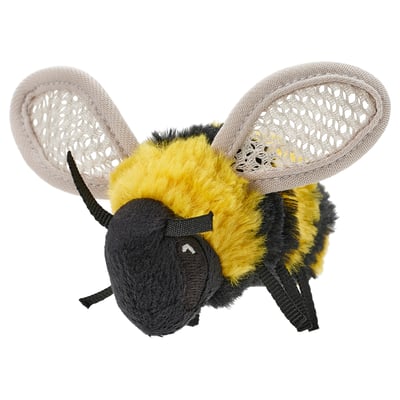 Adorable yellow and black bumblebee cuddly toy with a loop for attachment. Made of recycled polyester.
