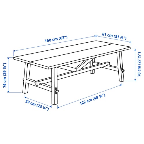 SKOGSTA Table, acacia/black, 160x81x74 cm